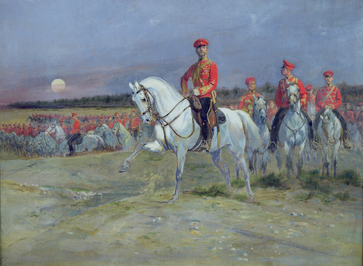 Tsarevich Nicolas (1894-1917) Genomgång av trupperna, 1899 av Jean Baptiste Edouard Detaille