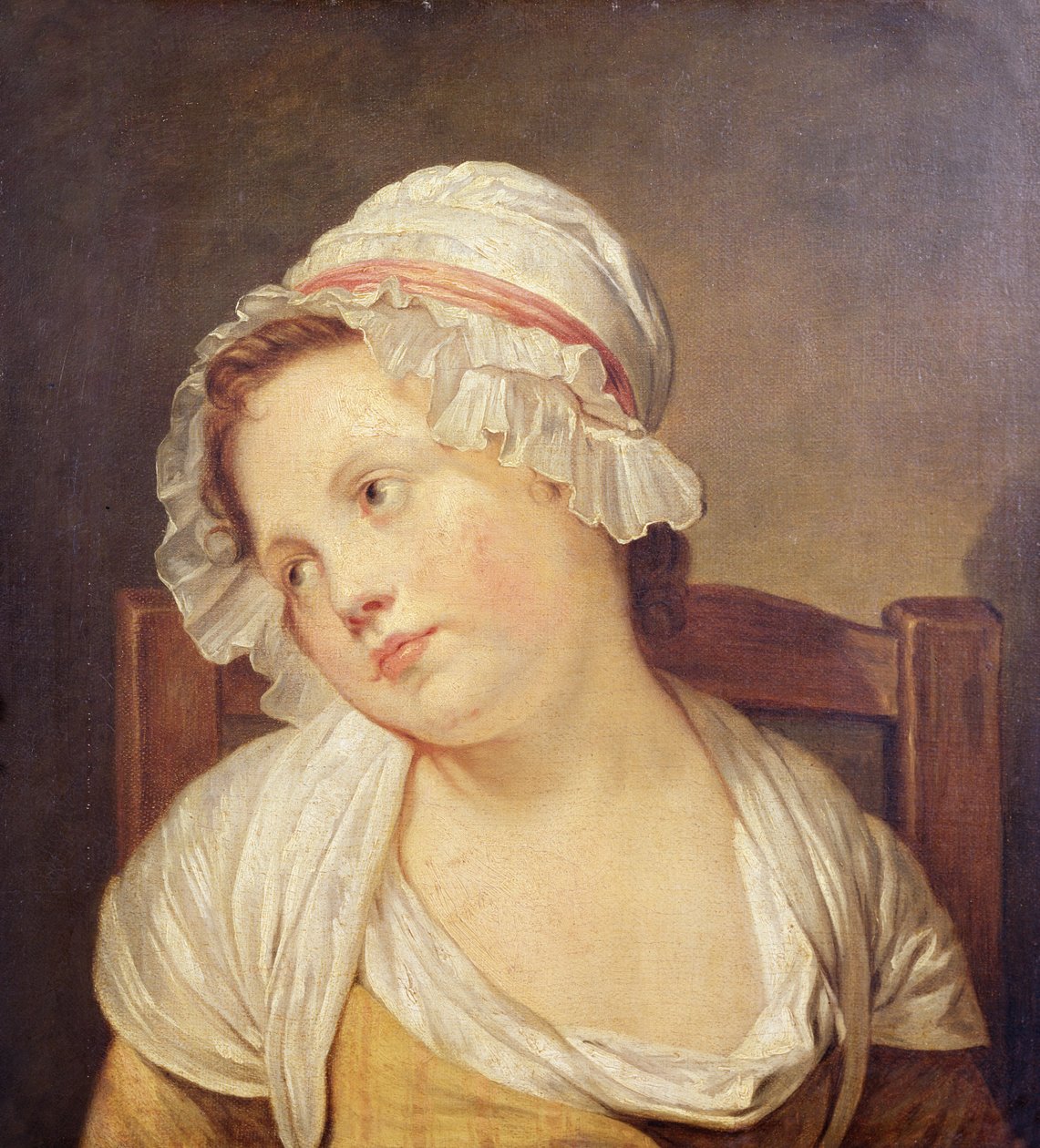 Ung flicka i en vit motorhuv av Jean Baptiste Greuze