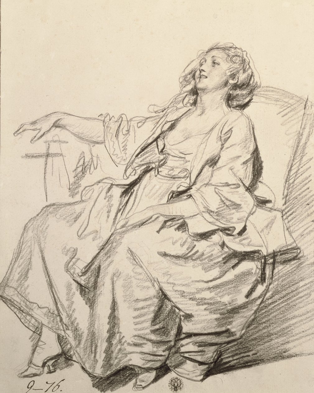 Ung kvinna som sitter i en fåtölj, ca 1768-69 (svart krita) av Jean Baptiste Greuze