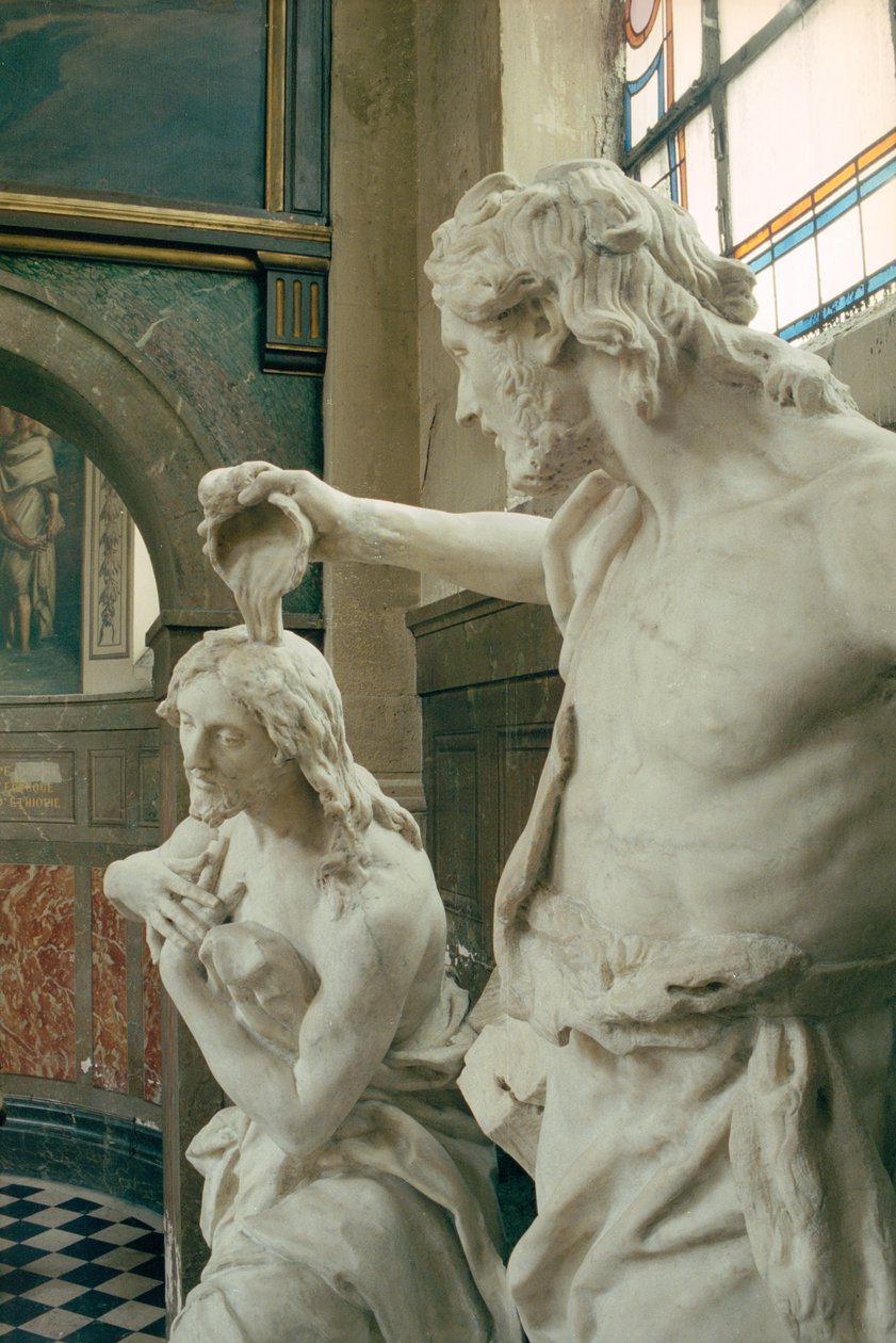 The Baptism of the Christ, uppnådd av hans brorson Jean-Baptiste Lemoyne II (1704-78) (marmor) (se detalj 252684) av Jean Baptiste I Lemoyne