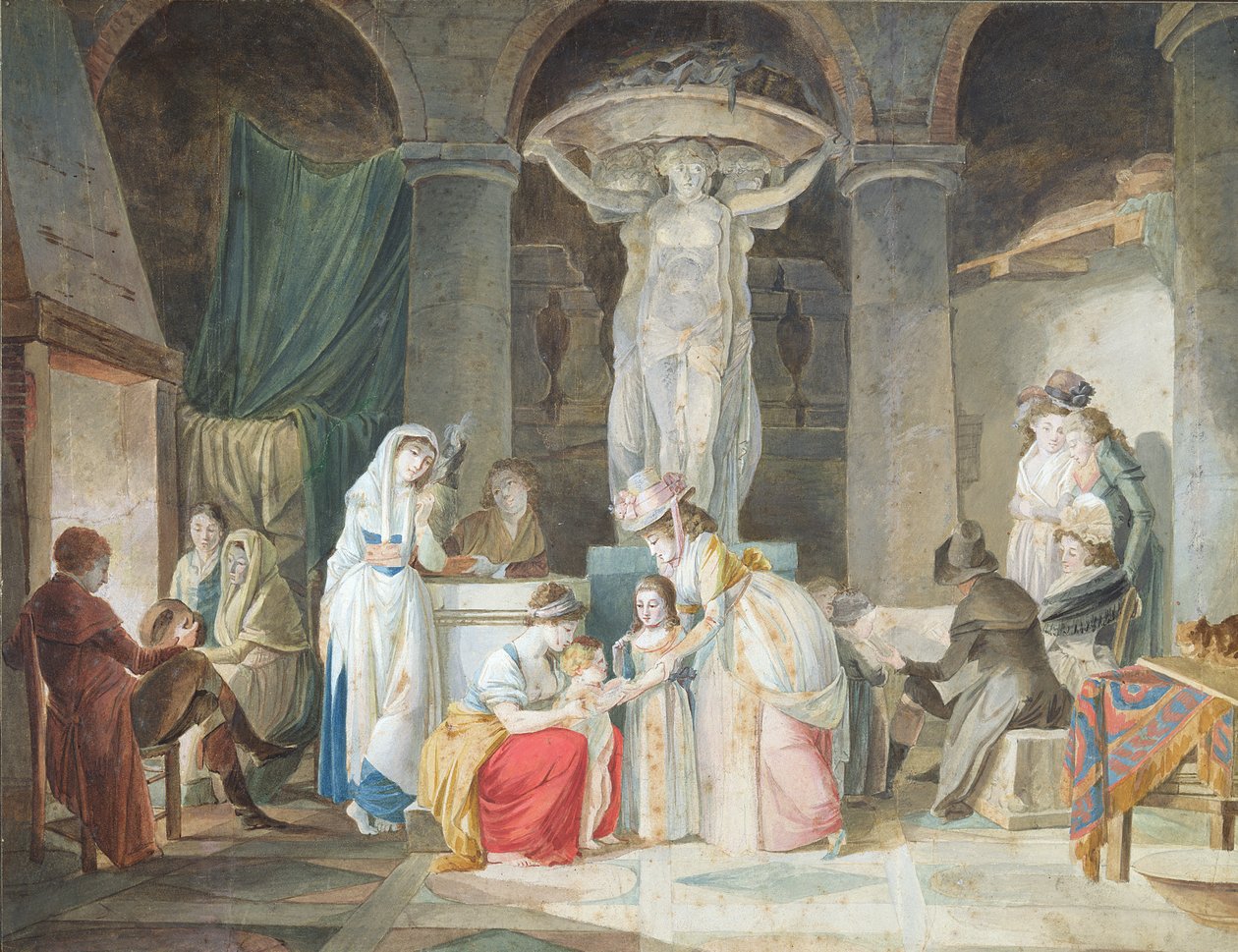 Resenärer hälsade av bönder i Italien (gouache och wc på papper) av Jean Baptiste Mallet
