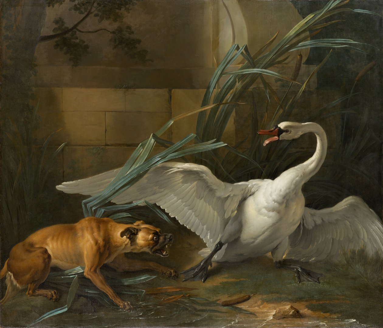 Cygne attaqué par un chien av Jean Baptiste Oudry