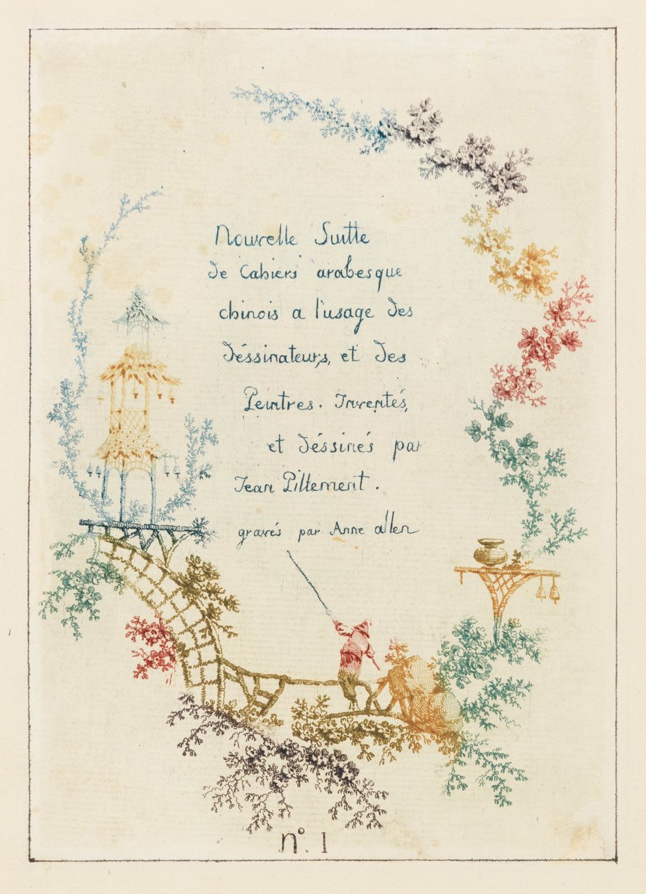 Titelsida, platta 1 från New suite of Chinese arabesque notebooks for the use of designers and ... av Jean Baptiste Pillement