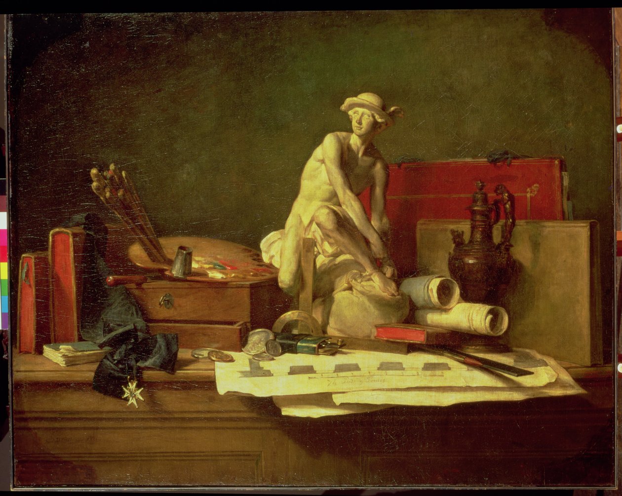 Stilleben med konstens attribut, 1766 av Jean Baptiste Simeon Chardin