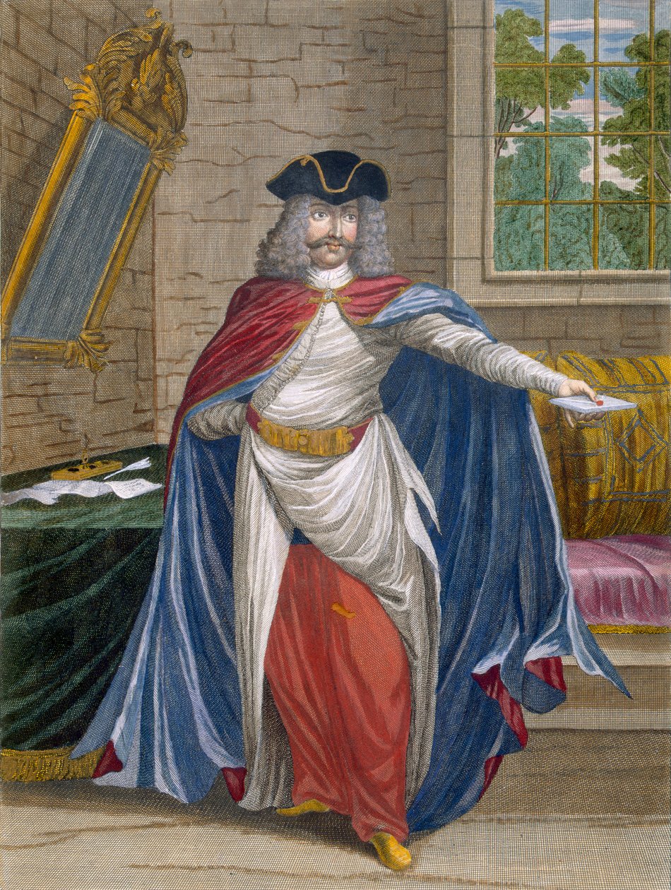 Fransk köpman, tavla 61 från "Collection of One Hundred Prints Representing the Different Nations of the Levant" av Charles de Ferriol, graverad av Gerard Scotin (1671-1716), 1707-08 (färggravyr). av Jean Baptiste Vanmour