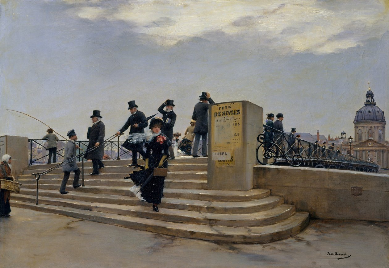  A Windy Day on the Pont des Artsn  av Jean Beraud