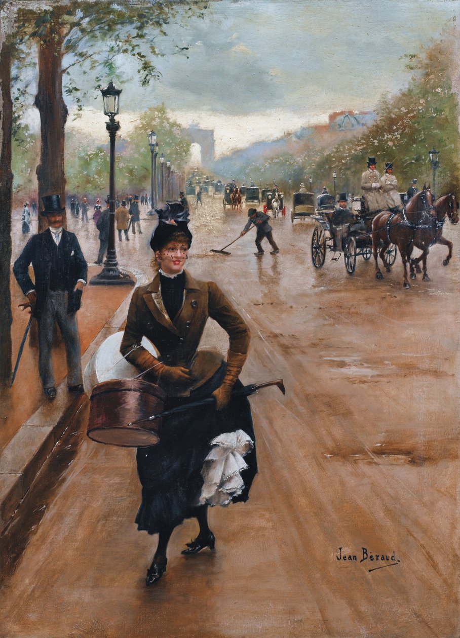  La Modiste Sur Les Champs ElyseesThe Milliner on the Champs Elysees av Jean Beraud