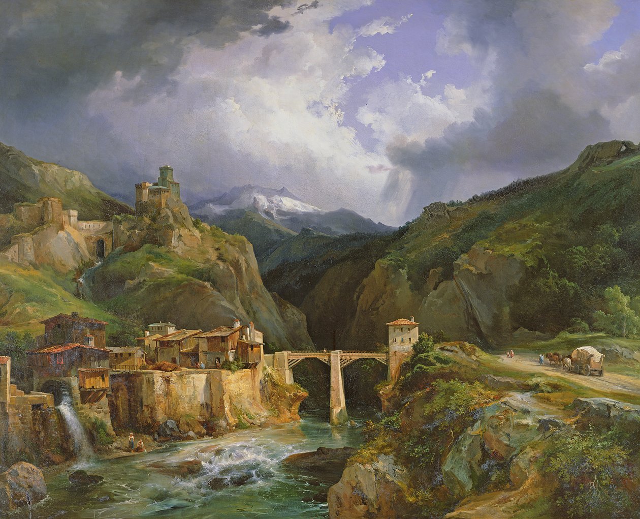 Village and Bridge of Crevola på vägen från Simplon till Domodossola, 1832 av Jean Charles Joseph Rémond
