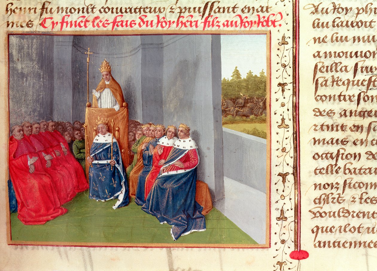 Fr 6465 Fol.174 Urban II (c.1035-99) Predikar korståget i Clermont i närvaro av kung Philippe I (1053-1108) av Frankrike 1095, från 