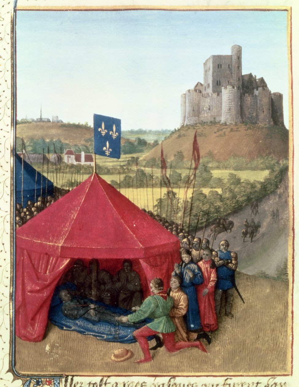 Bertrand du Geusclins död (ca 1320-80) i Chateauneuf-de-Randon av Jean Fouquet