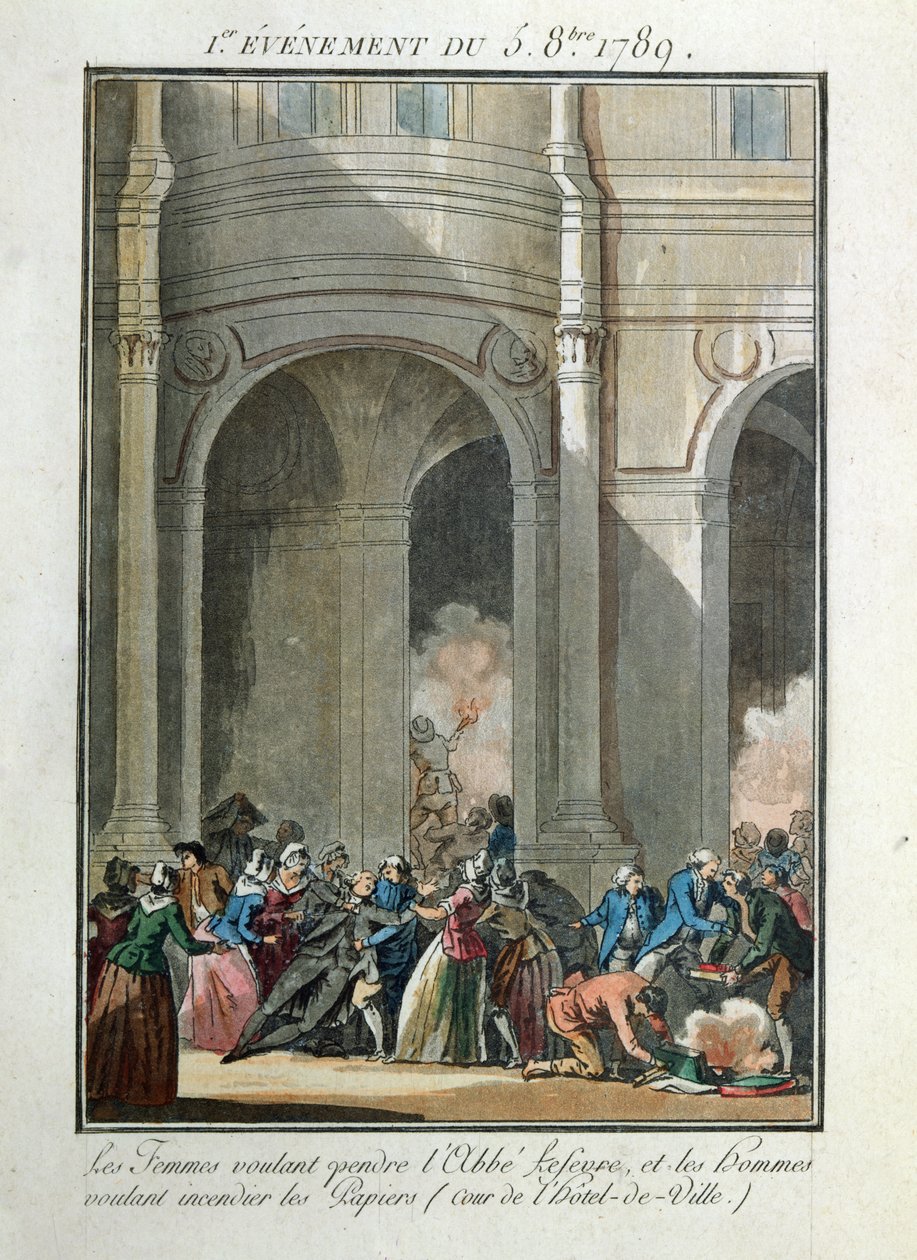 Matukio ya tarehe 5 Oktoba 1789: Wanawake wanataka kunyongwa kuhani Lefevre swed. av Jean Francois Janinet