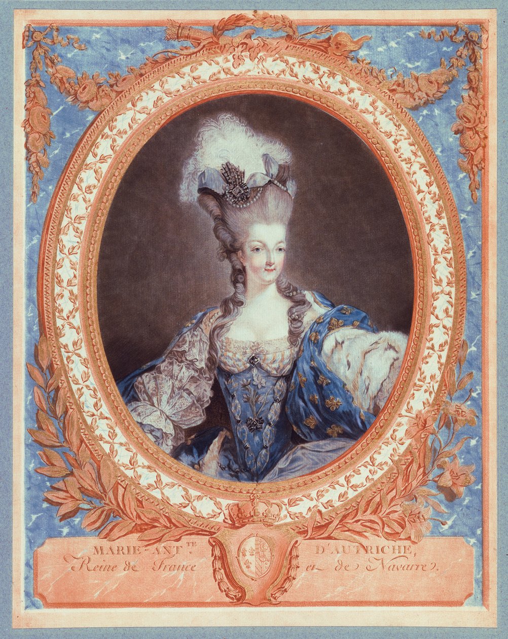Marie Antoinette, drottning av Frankrike och Navarra (akvatinttryck i färg) av Jean Francois Janinet
