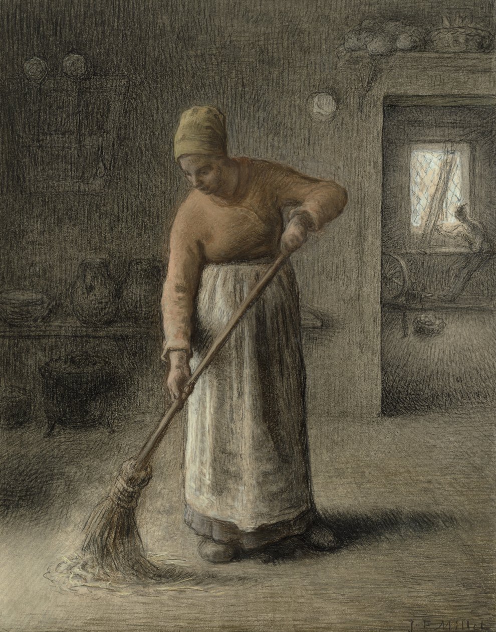 En bondfru sopande, 1867 (pastell på brunt papper) av Jean Francois Millet