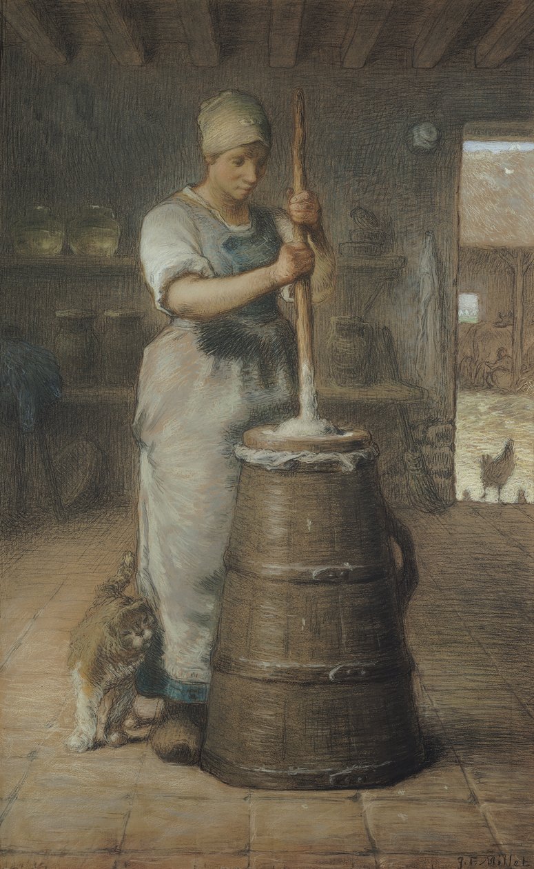 Smörkokning, 1866-68 (blyerts och pastell på papper) av Jean Francois Millet