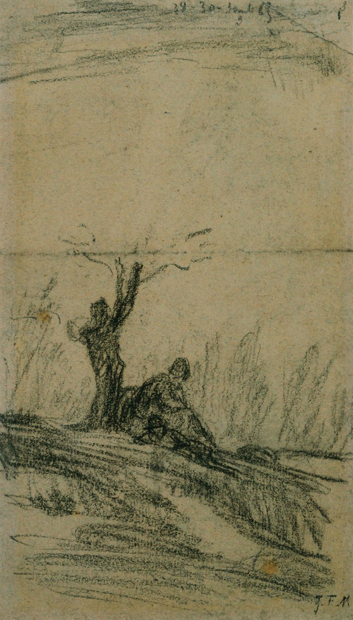 Figur sitter under ett träd av Jean Francois Millet