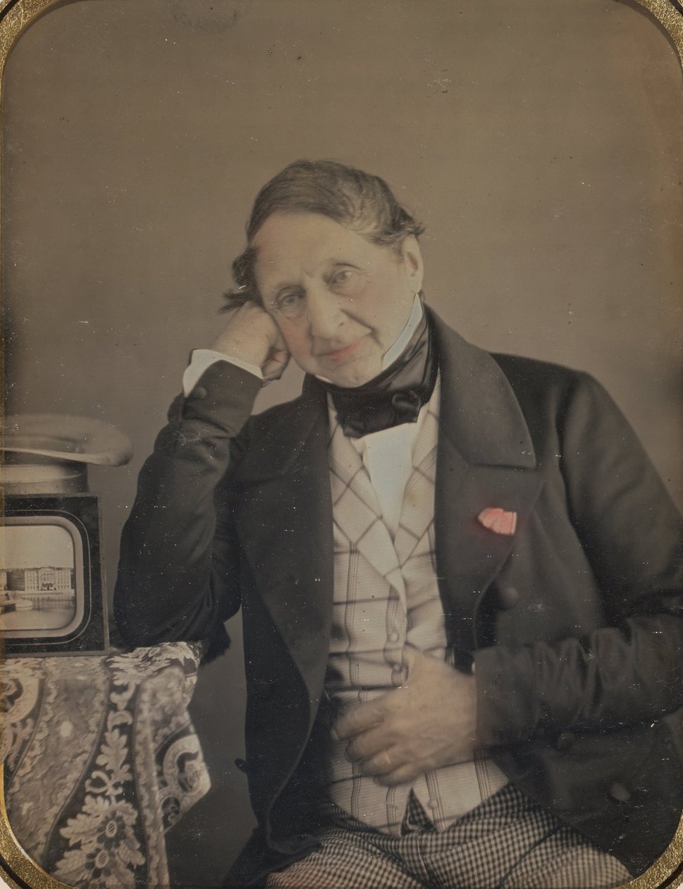Självporträtt med en Daguerreotyp av Genève av Jean Gabriel Eynard