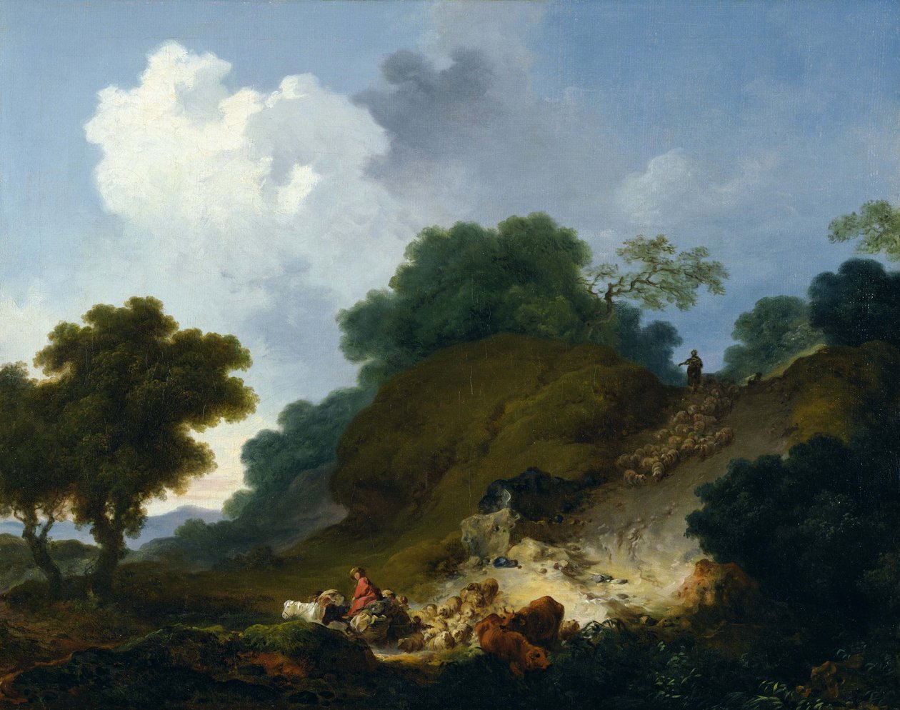 Landscape with Shepherds and Flock of Sheep av Jean Honore Fragonard