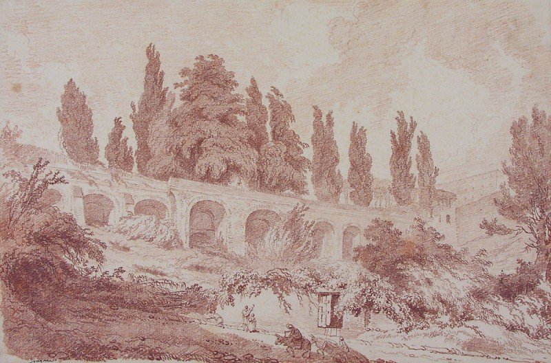 Retaining wall at Villa dEste in Tivoli av Jean Honore Fragonard