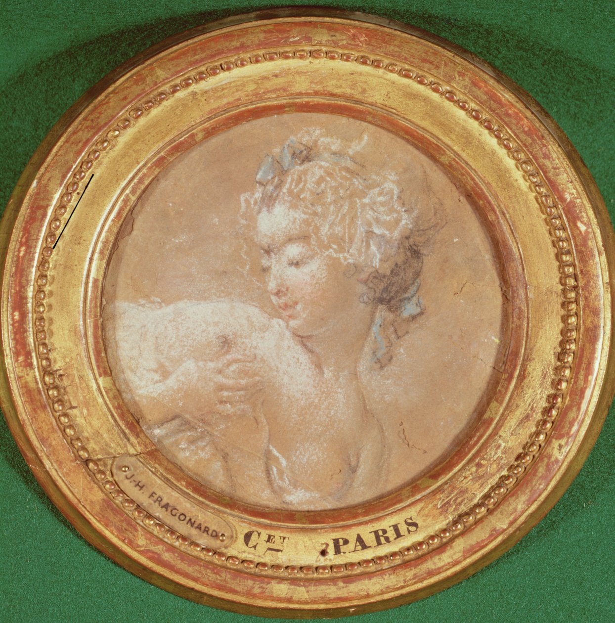 Ung flicka som klämmer på sitt bröst (pastell på papper) av Jean Honore Fragonard