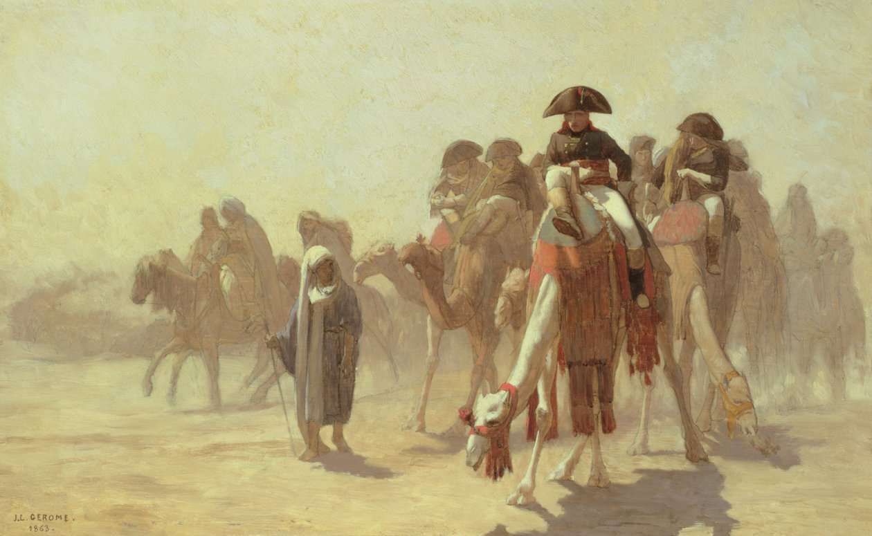 General Bonaparte med sin militärstab i Egypten, 1863 (penna och olja på duk) av Jean Leon Gerome