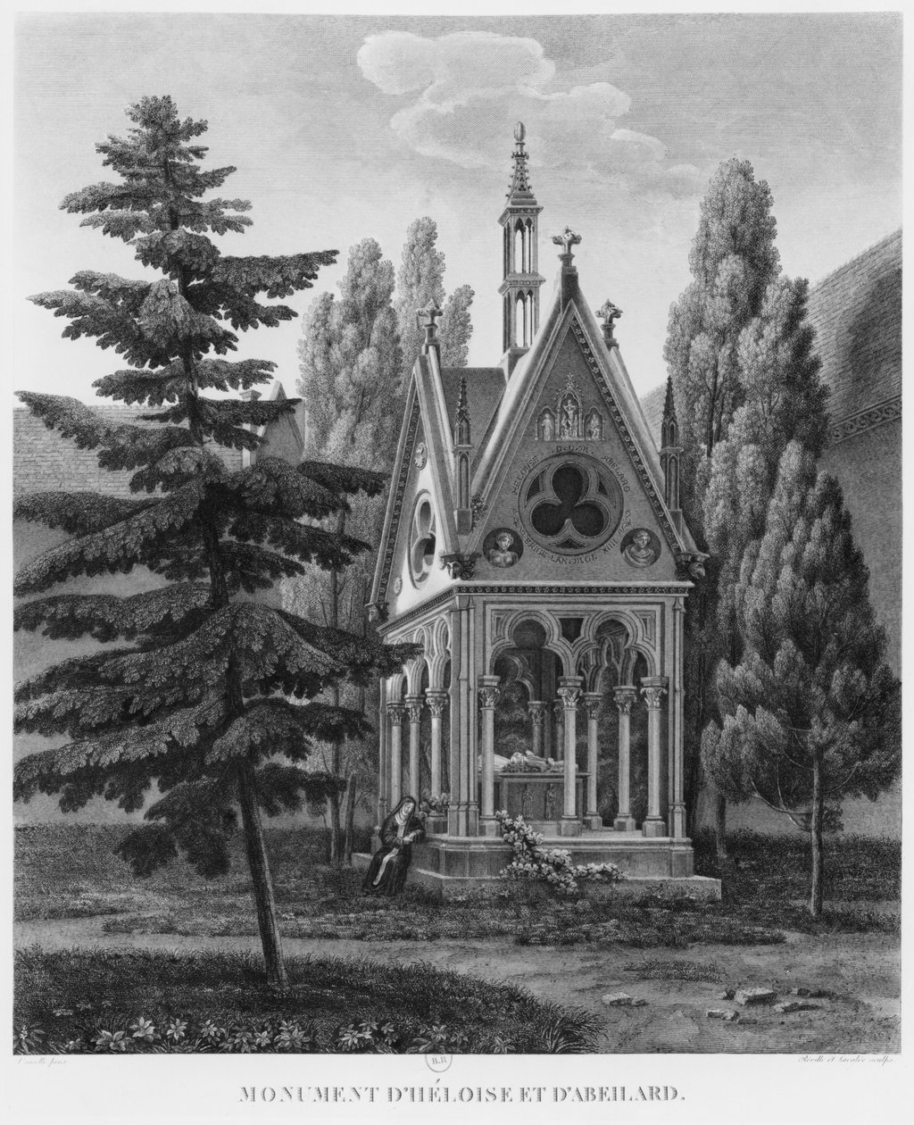 Heloise och Abelards grav, Musee des Monuments Francais, illustration från 