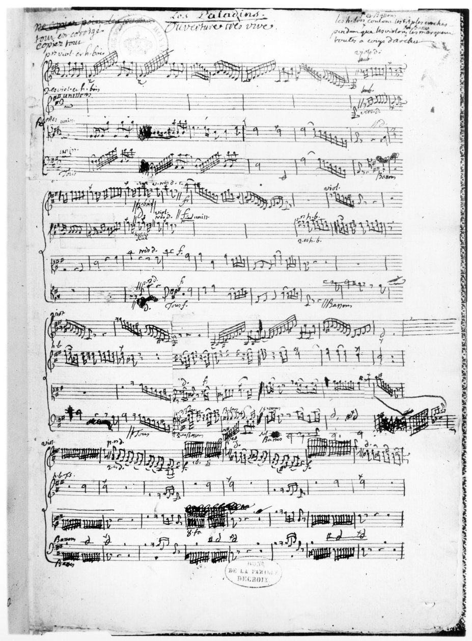 Öppningsblad till partituret till Rameaus opera "Les Paladins". av Jean Philippe Rameau