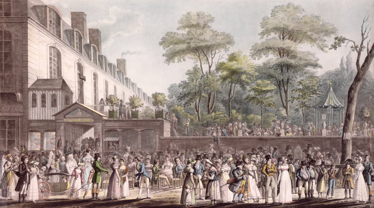 Promenad i den turkiska trädgården, Boulevard du Temple, 1810 av Jean Pierre Marie Jazet