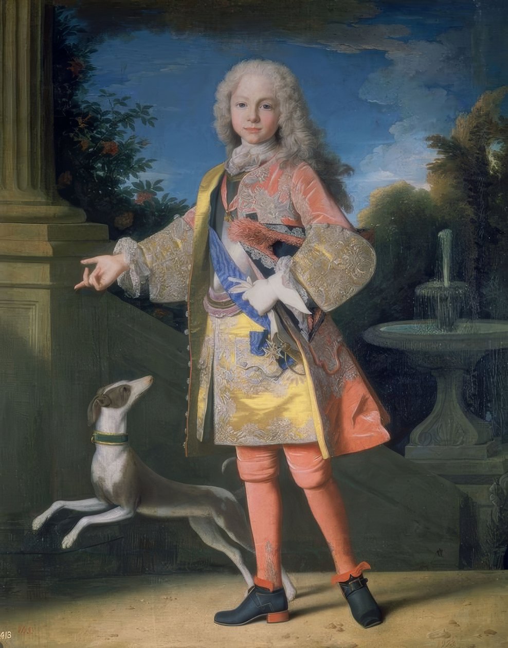 Porträtt av Ferdinand av Bourbon, prins av Asturien, ca. 1725–35 - 144 × 116 cm - olja på duk - Fransk barock - före restaurering - NP 2333. Konstnär: JEAN RANC. Även känd som: FERNANDO VI, NIÑO. Plats: MUSEO DEL PRADO-PINTURA, MADRID, SPANIEN av Jean Ranc