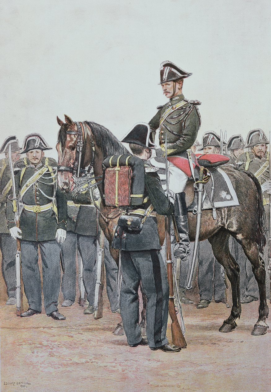 Gendarmeri i full uniform, 1887 (färggravyr) av Jean Baptiste Edouard Detaille