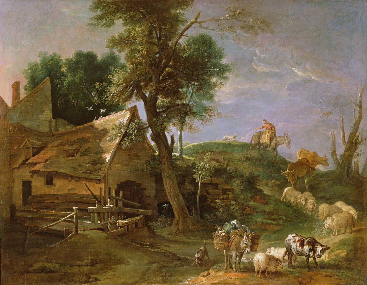 Landskap med vattenkvarn, 1740 av Jean Baptiste Oudry