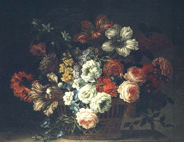 Stilleben med blommor i en korg av Jean Baptiste Monnoyer