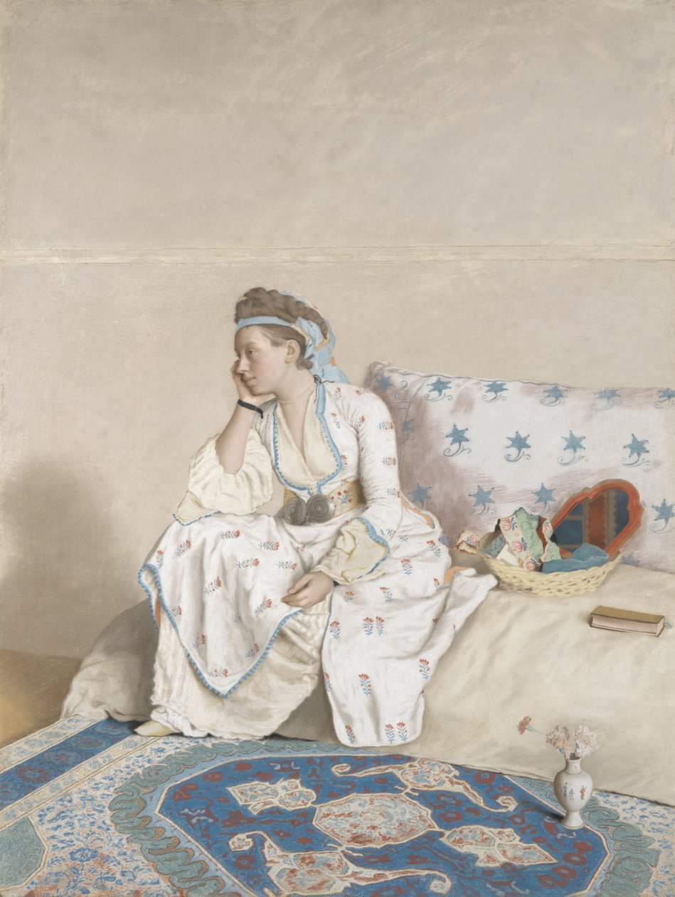 Porträtt av Marie Fargues, konstnärens hustru i turkisk kostym, 1756-58 (pastell på pergament) av Jean Étienne Liotard