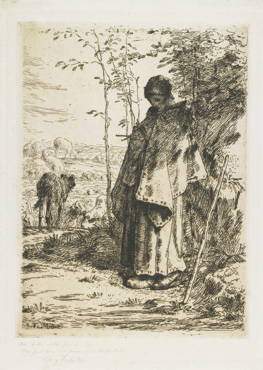 Herdinnan stickning, 1862 av Jean Francois Millet