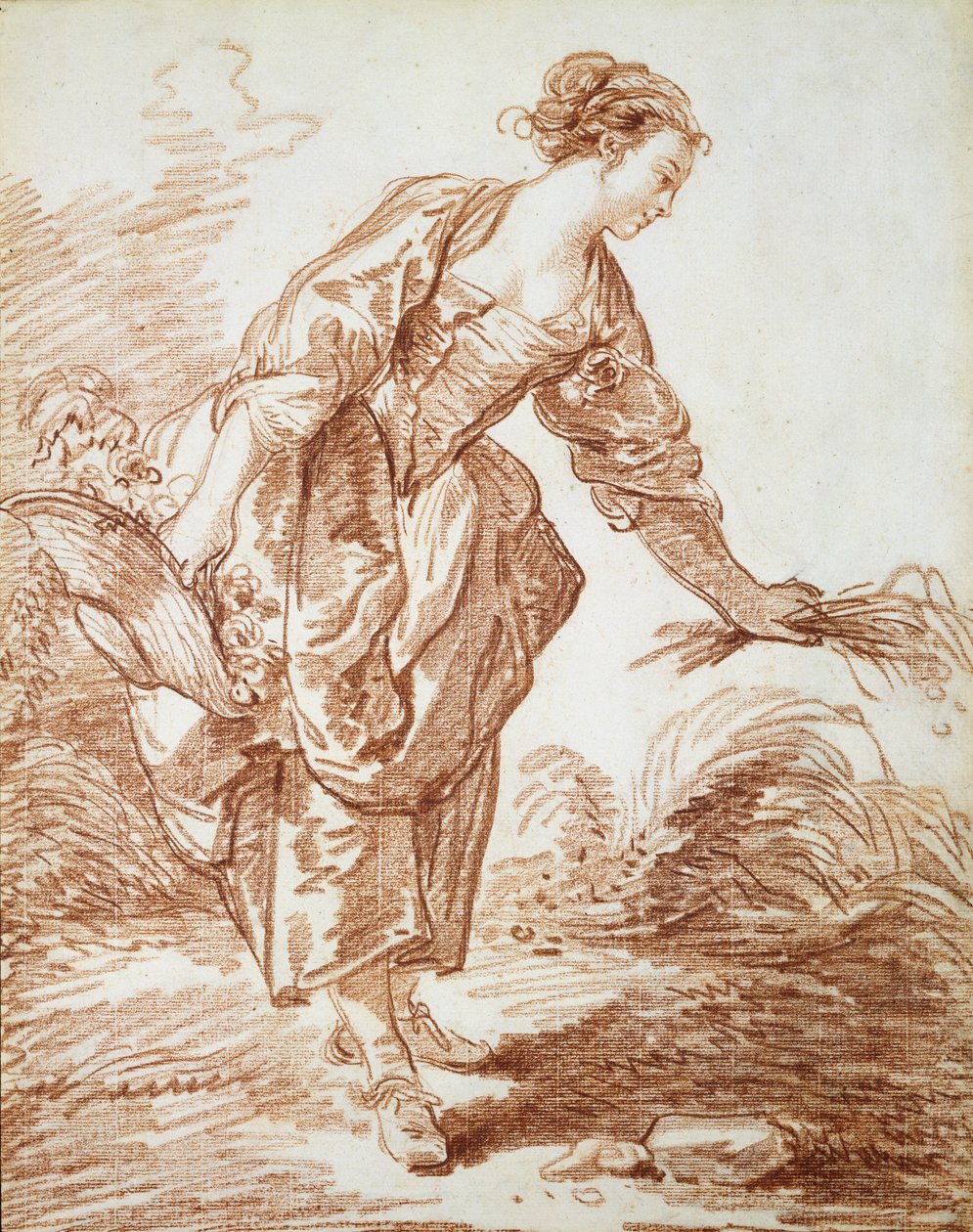 La Jardiniere (röd krita på papper) av Jean Honore Fragonard