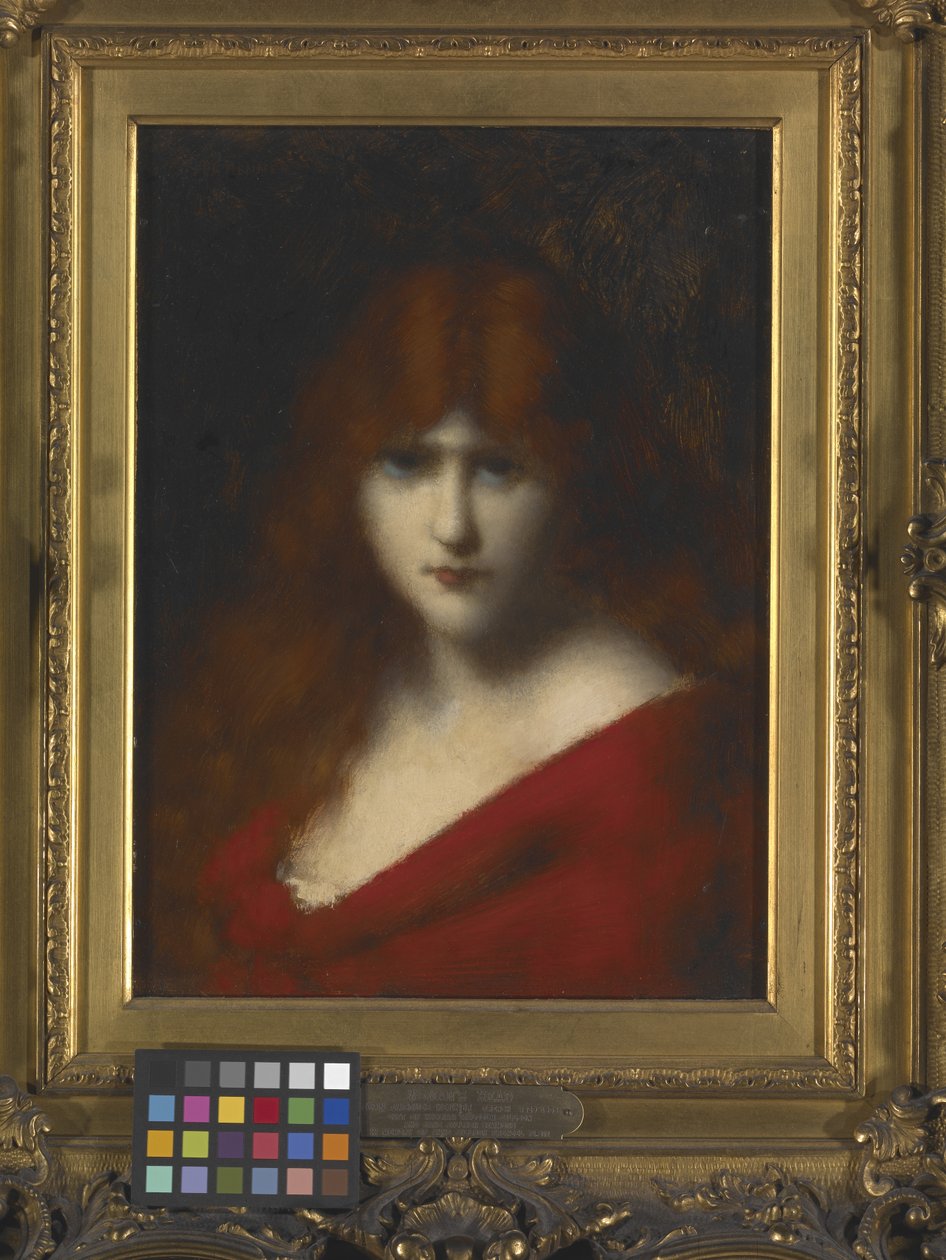 Kvinnans huvud (olja på trä) av Jean Jacques Henner