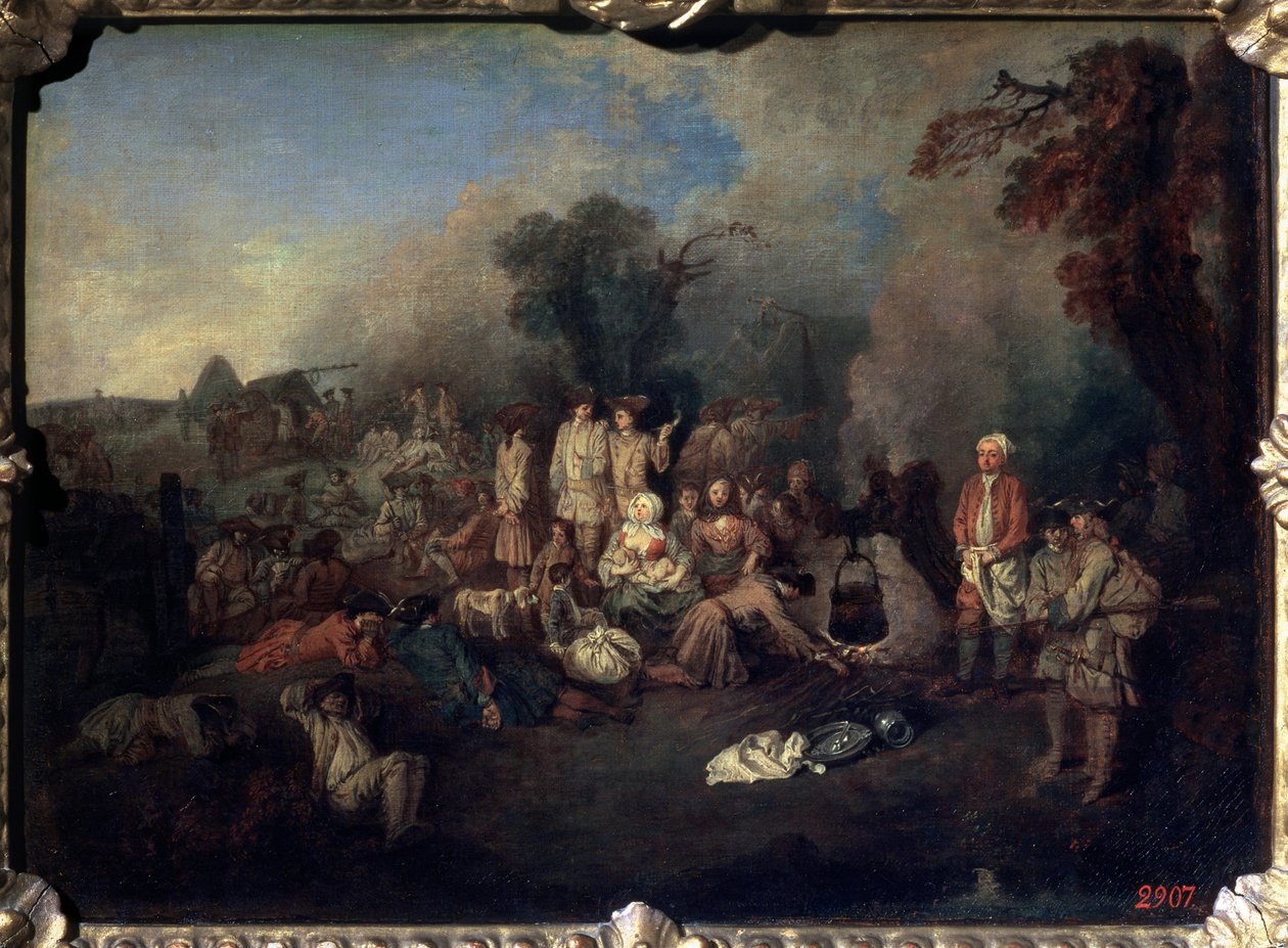Bivack, c1710 av Jean Antoine Watteau