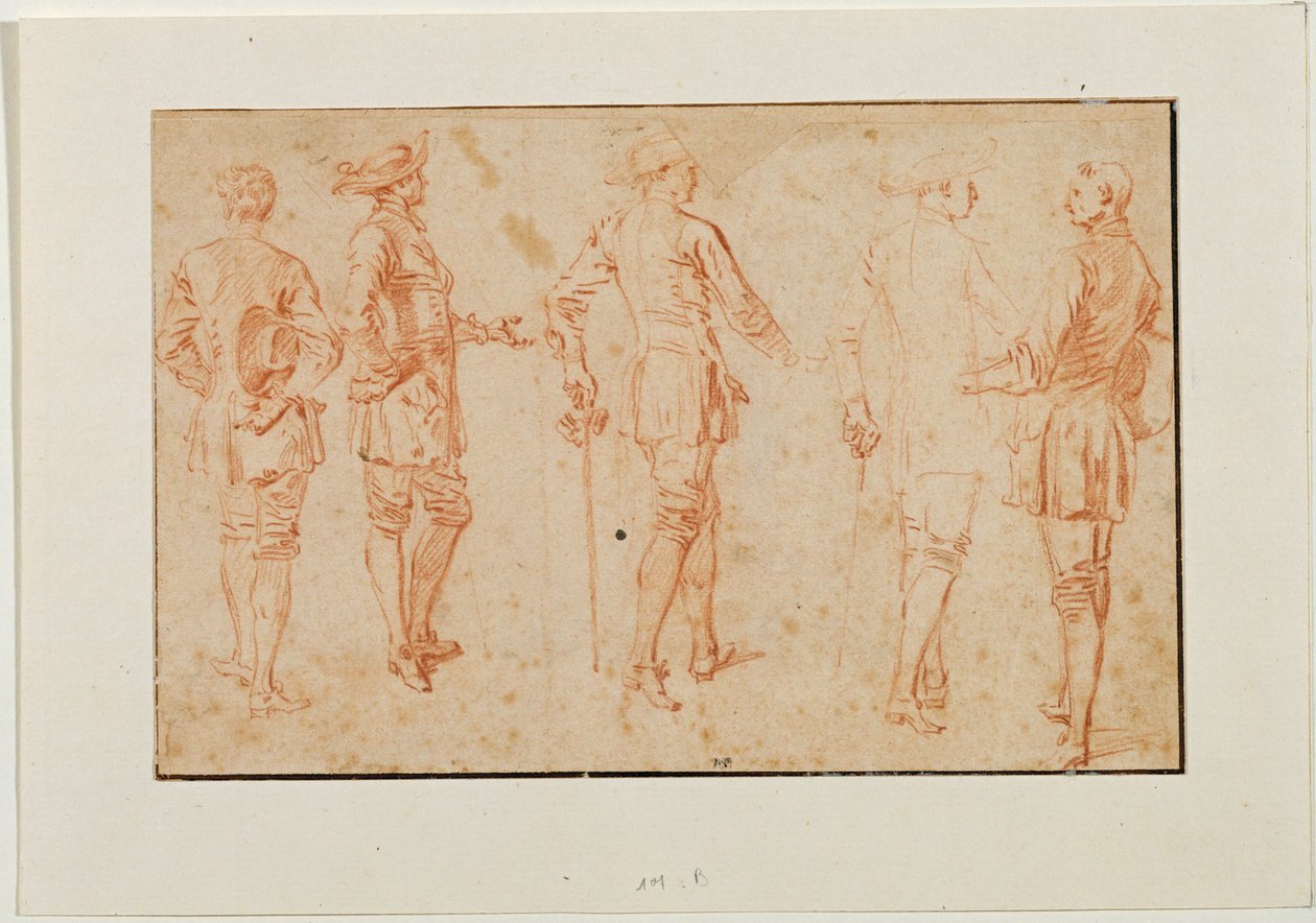 Fem män som står... av Jean Antoine Watteau