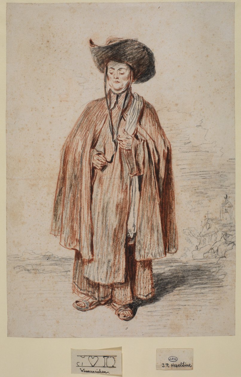 Friar, stående (grafit & krita på papper) av Jean Antoine Watteau