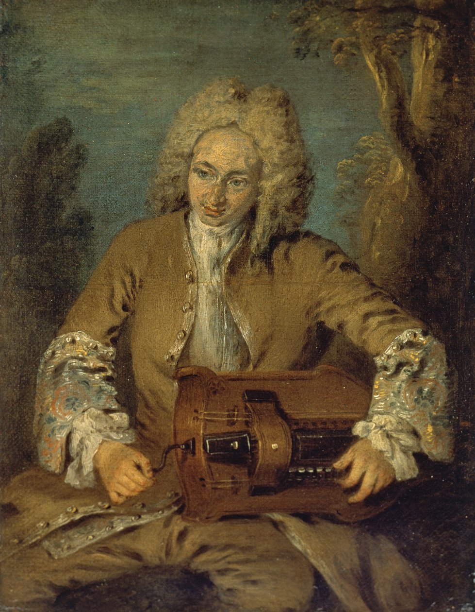 Man spelar en Hurdy-Gurdy av Jean Antoine Watteau