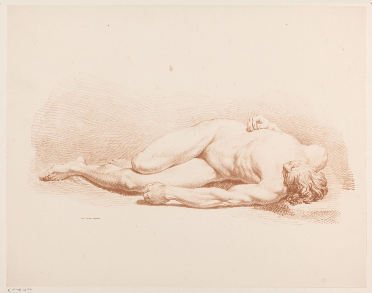 Liggande naken man av Jean Augustin Daiwaille
