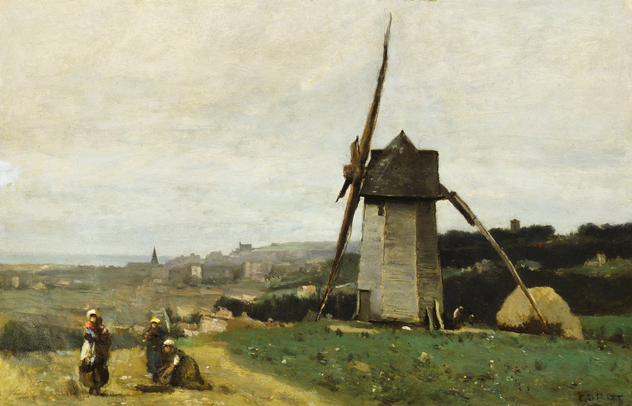 Etretat-a väderkvarn, av Jean Baptiste Camille Corot