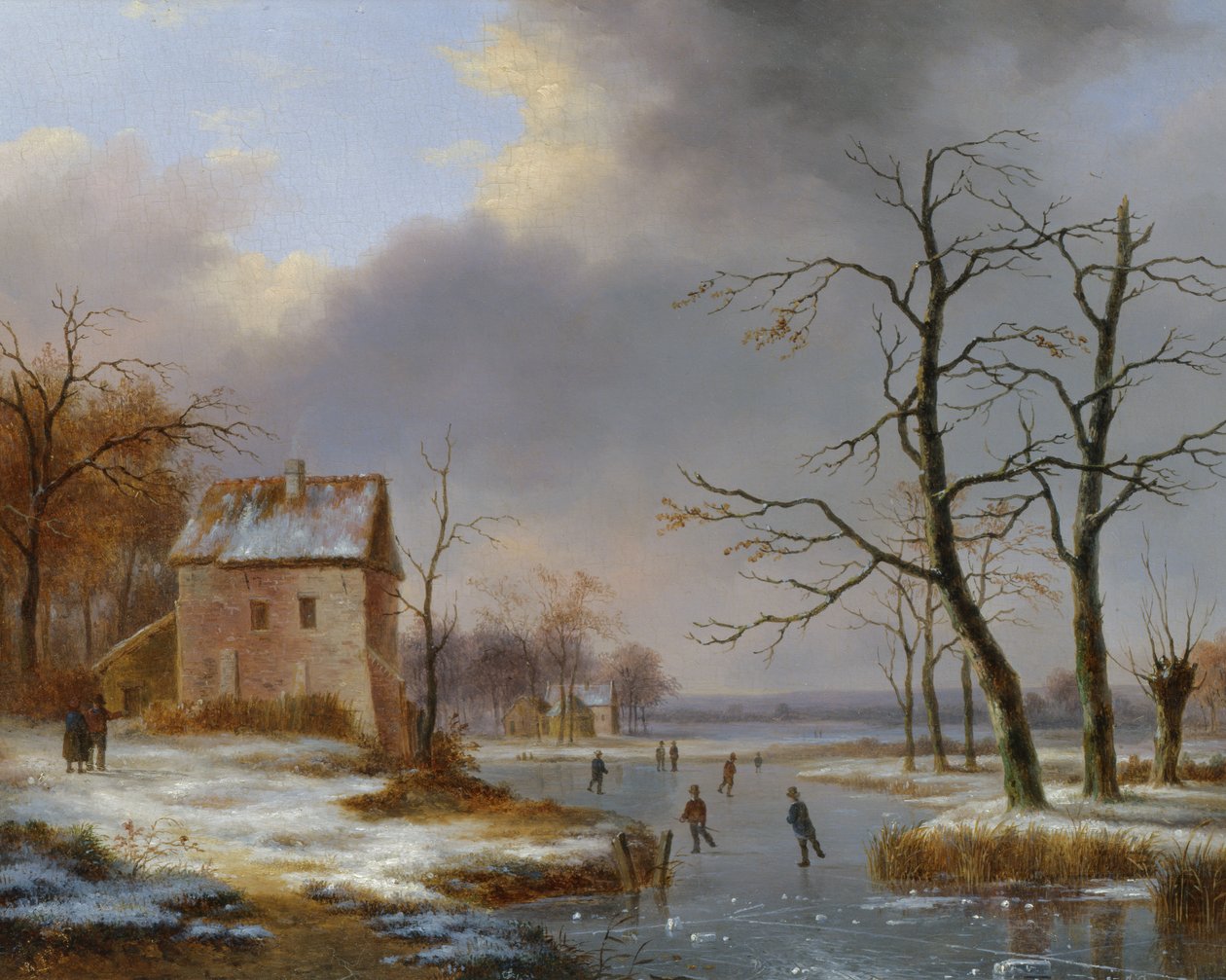 Skridskoåkning på en frusen flod av Jean Baptiste Coene
