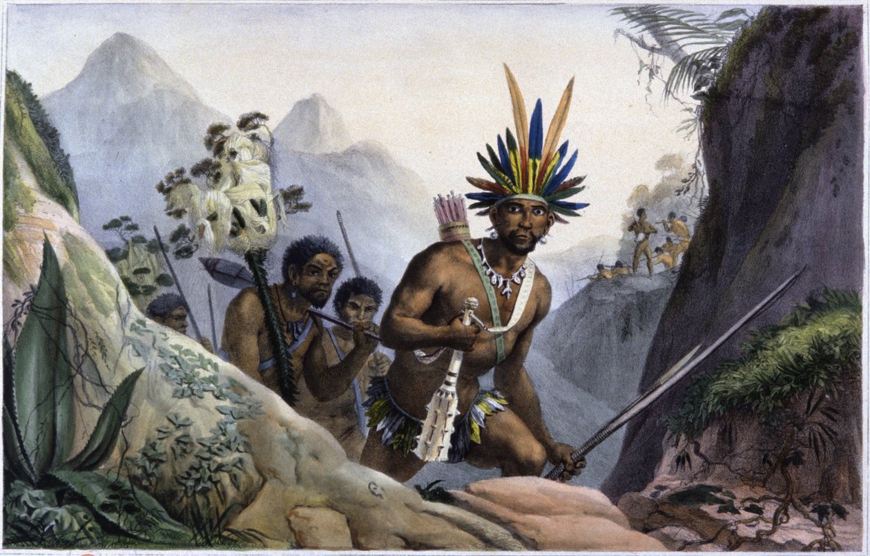 Brasilien: Bergsindiansk stam av Jean Baptiste Debret