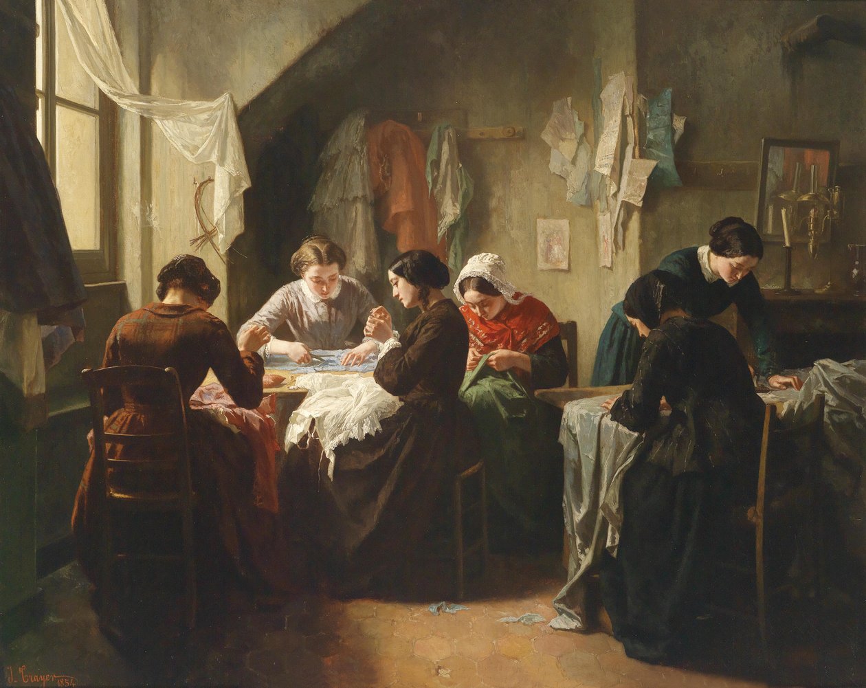Bretonska sömmerskor av Jean Baptiste Jules Trayer