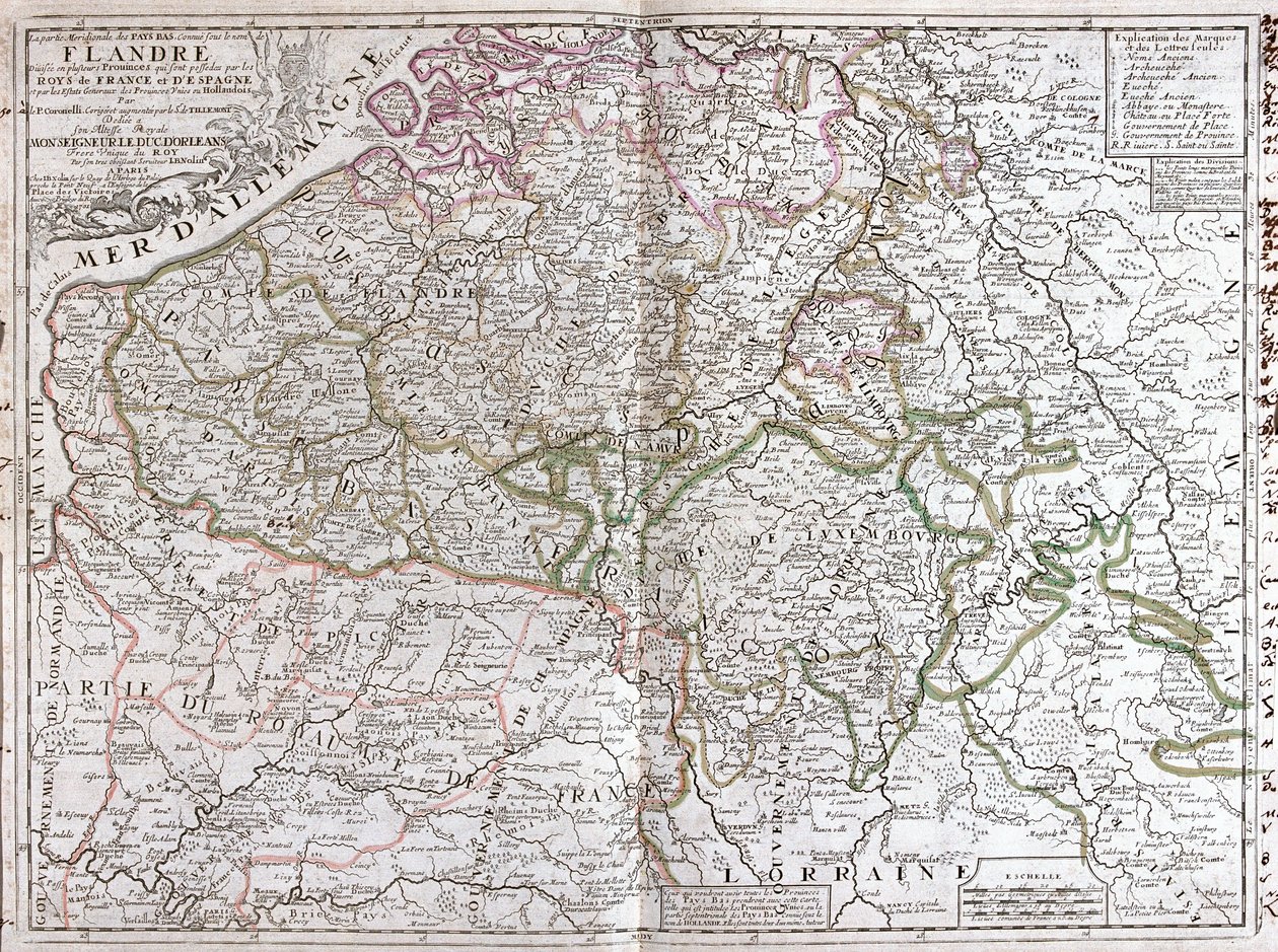 Karta över Belgien (gravyr av Jean Baptiste Nolin