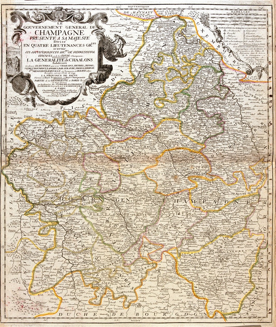 Karta över Champagne (Frankrike) (Gravering av Jean Baptiste Nolin