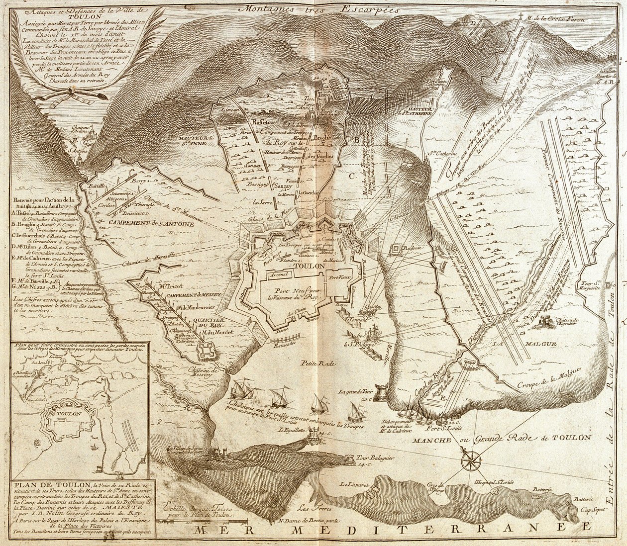 Karta över Toulon (Frankrike) (Gravering av Jean Baptiste Nolin