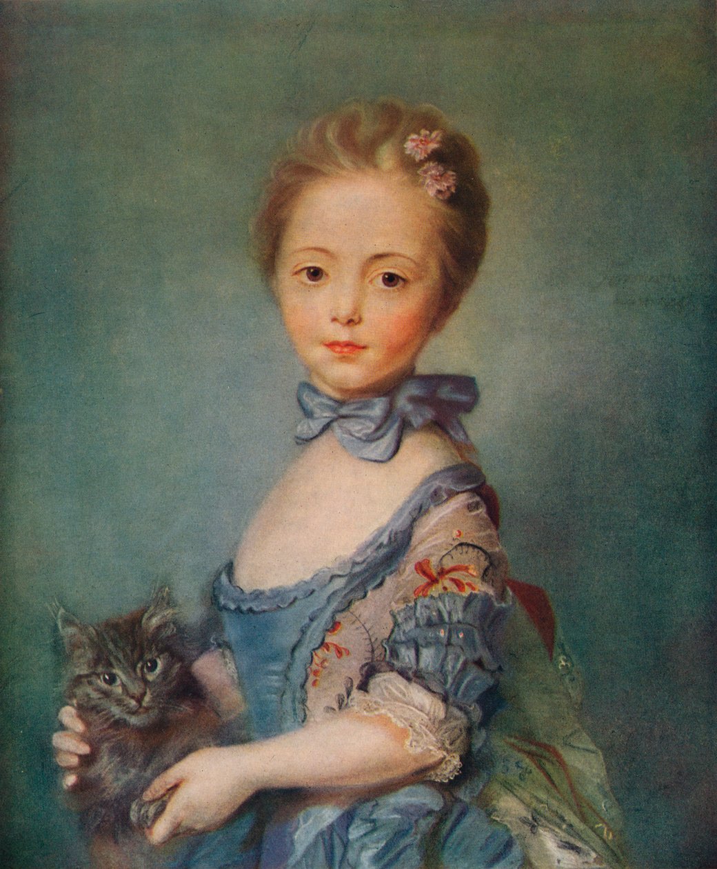 En flicka med kattunge, c1743 av Jean Baptiste Perronneau