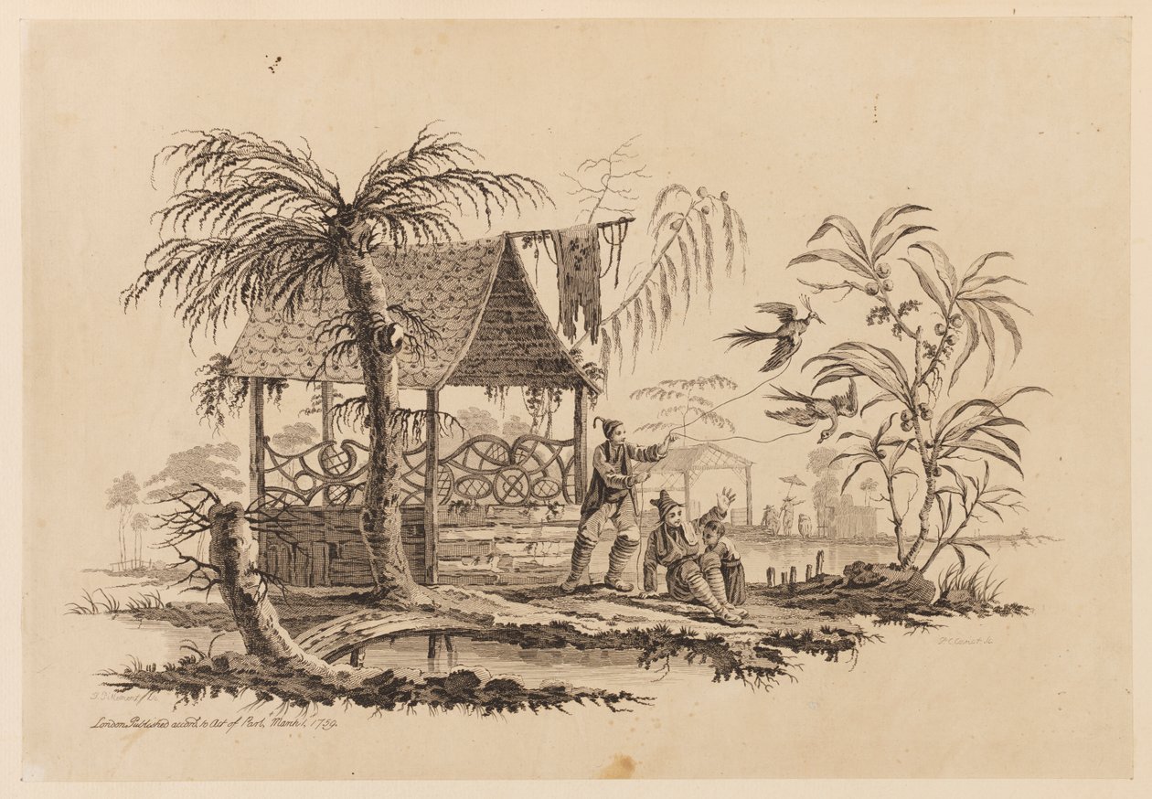 Figurer som flyger en drake av Jean Baptiste Pillement