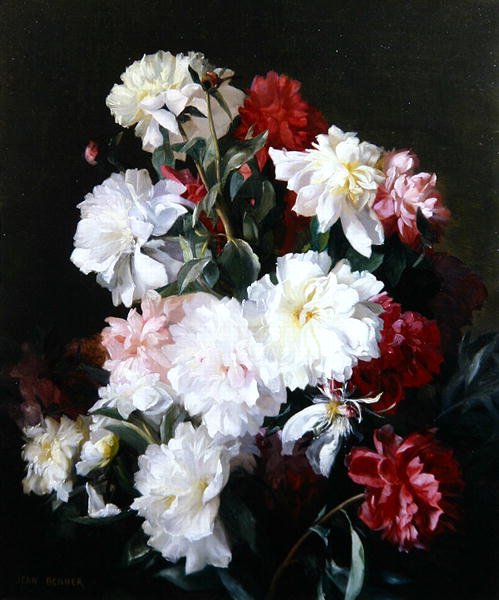 Stilleben av blommor (olja på duk) av Jean Benner